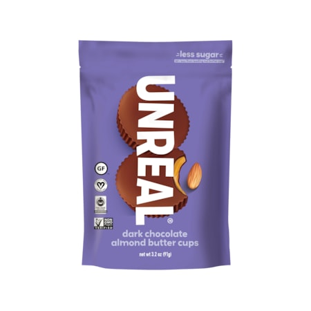 Dark Chocolate Almond Butter Cups Bag 3 oz., PK6 -  UNREAL CANDY, 225